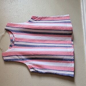 Liz Claiborne Sleeveless‎ Blouse linen blend stripped color lines Plus Size XXL